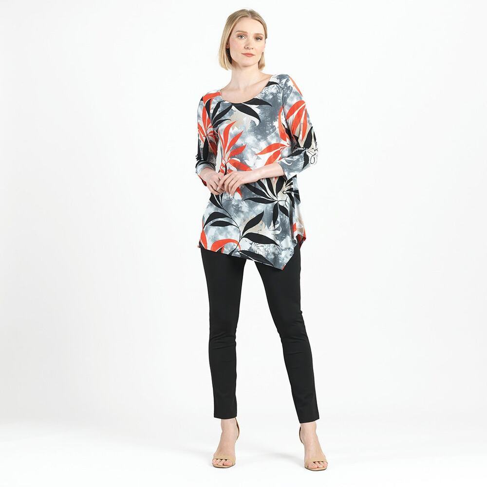 Clara Sun Woo 1X Plus Leaf Scatter Kerchief Angle Hem Tunic Travel Knit USA